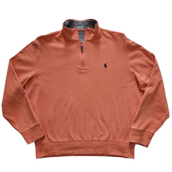 Polo Ralph Lauren Quarter-Zip Pullover Orange Blue Pony Sweatshirt Size Medium - Picture 1 of 11